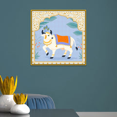 Divine Nandi Cow Traditional Indian Pichwai Style Canvas Wall Painting