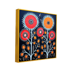 Tribal Bloom Gond Art Floral Canvas Wall Painting