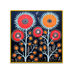Tribal Bloom Gond Art Floral Canvas Wall Painting