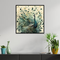 Majestic Peacock Elegant Modern Peacock Canvas Painting with Abstract Feather Pattern