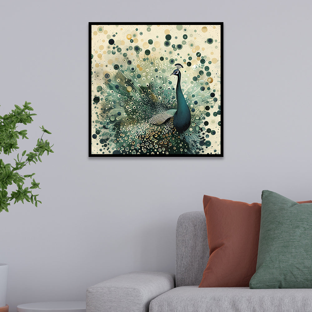 Majestic Peacock Elegant Modern Peacock Canvas Painting with Abstract Feather Pattern