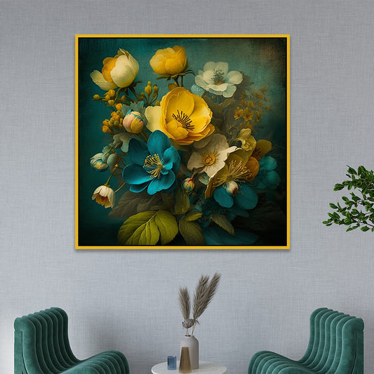 Abstract Blue and Golden Floral Canvas Wall Painting