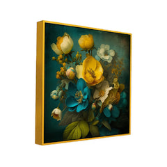 Abstract Blue and Golden Floral Canvas Wall Painting