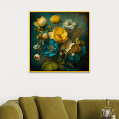 Abstract Blue and Golden Floral Canvas Wall Painting