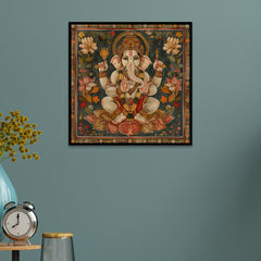 Lord Ganesha Traditional Indian Pattachitra Style Canvas Wall Painting