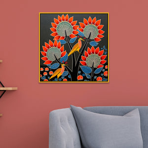 Tribal Folk Art Square Canvas Wall Painting for Home and Office Décor