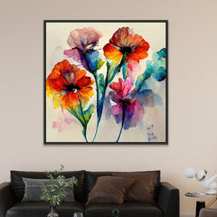 Abstract Multicolor Flower Canvas Wall Painting with Floating Frame