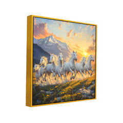 7 Running White Horses Vastu Inspired Canvas Wall Painting