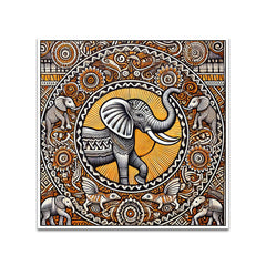 Traditional Elephant Madhubani-Inspired Ethnic Art Canvas Wall Painting