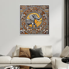 Traditional Elephant Madhubani-Inspired Ethnic Art Canvas Wall Painting