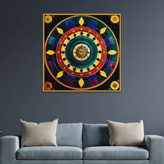 Vibrant Traditional Circular Floral Design Mandala Art Canvas Wall Painting