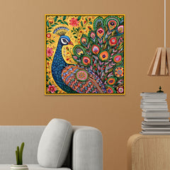 Vibrant Peacock Traditional Indian Folk Art Style Canvas Wall Painting