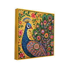 Vibrant Peacock Traditional Indian Folk Art Style Canvas Wall Painting