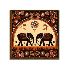 Traditional Twin Elephants Indian Tribal-Inspired Folk Art Canvas Painting