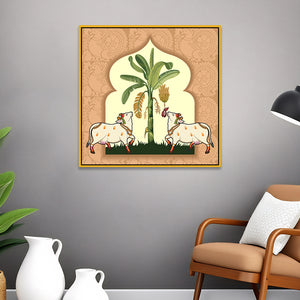Kamdhenu Cow Vastu Prosperity Pichwai Cotton Canvas Wall Painting