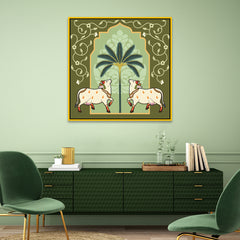 Kamdhenu Cow Vastu Prosperity Cotton Canvas Wall Painting