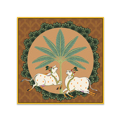Pichwai Canvas Painting with Traditional Floral and Cow Designs