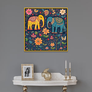 Classic Madhubani Wall Painting with Colorful Depictions of Nature and Wildlife