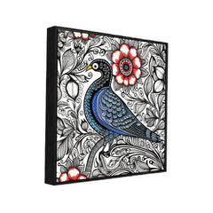 Beautiful Madhubani Wall Painting of A Bird on Floral Background with Red Flower