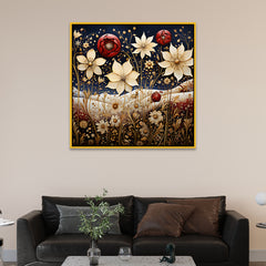 Colorful Abstract Golden Floral Canvas Wall Painting