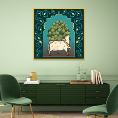 Kamdhenu Cow Vastu Prosperity Pichwai Canvas Wall Painting