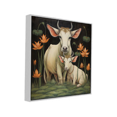 Pichwai Canvas Painting with Traditional Floral and Cow Designs