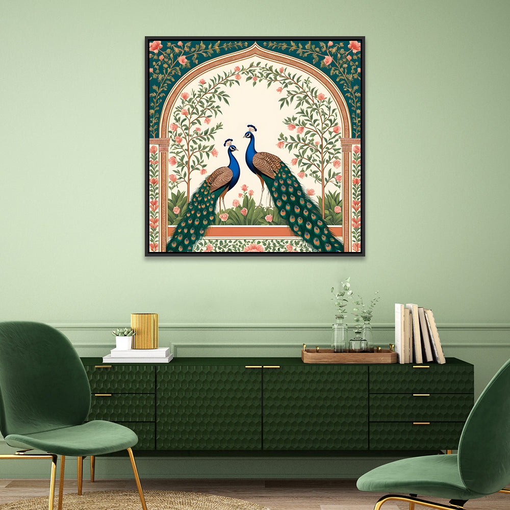 Romantic Peacock Couple Square Canvas Wall Painting FF059