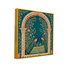 Blue & Gold Peacock Couple Square Vastu Canvas Wall Painting