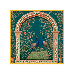 Blue & Gold Peacock Couple Square Vastu Canvas Wall Painting