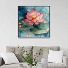 Vastu Positivity Abstract 3d Pink Lotus Floral Canvas Wall Painting