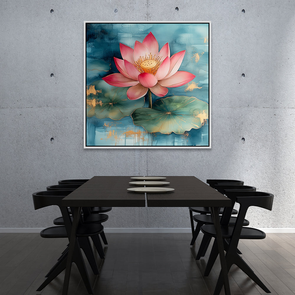 Vastu Positivity Abstract 3d Pink Lotus Floral Canvas Wall Painting