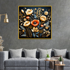 3d Golden Orange Flower Square Canvas Painting for Home Décor