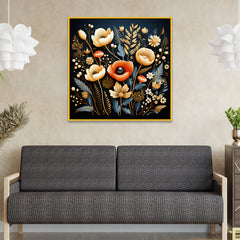 3d Golden Orange Flower Square Canvas Painting for Home Décor