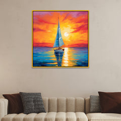 Abstract Sunset Sailing Boat Canvas Painting for Wall Decoration