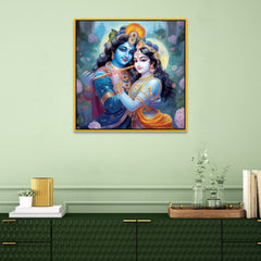 Radha Krishna Romantic Hindu Canvas Wall Painting in Divine Colors