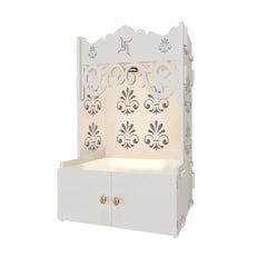 Floral Designer Pattern Floor Temple with Spacious Wooden Shelf & Inbuilt Focus Light- White Finish