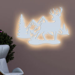 Rustic Forest Deer Backlit Wooden Wall Decor with LED Night Light Walnut Finish