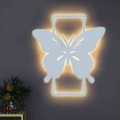 Modern Butterfly Art Backlit Wooden Wall Decor with LED Night Light Walnut Finish