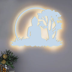 Spiritual God Buddha Art Backlit Wooden Wall Hanging with LED Night Light Walnut Finish