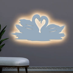Loving Pair of Swan Backlit Wooden Wall Decor with LED Night Light Walnut Finish