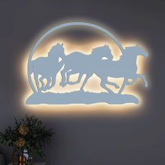 Beautiful Running Horse Backlit Wooden Wall Decor with LED Night Light Walnut Finish