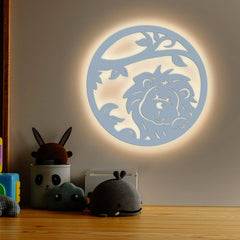 Little Lion Art Backlit Wooden Wall Decor with LED Night Light Walnut Finish