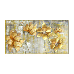 Golden Abstract Flowers Premium Wall Painting
