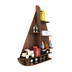 Ship Backlit Wood Wall Shelf / Book Shelf / Night Light, Walnut Finish