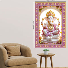 Ekadanta Ganesha Floral Border Vertical Wall Painting