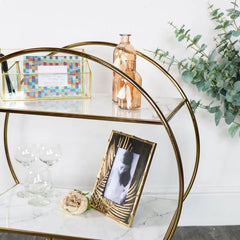 Elegant Gold Marble Round Bar Cart Drinks Trolley