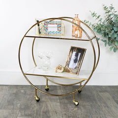 Elegant Gold Marble Round Bar Cart Drinks Trolley