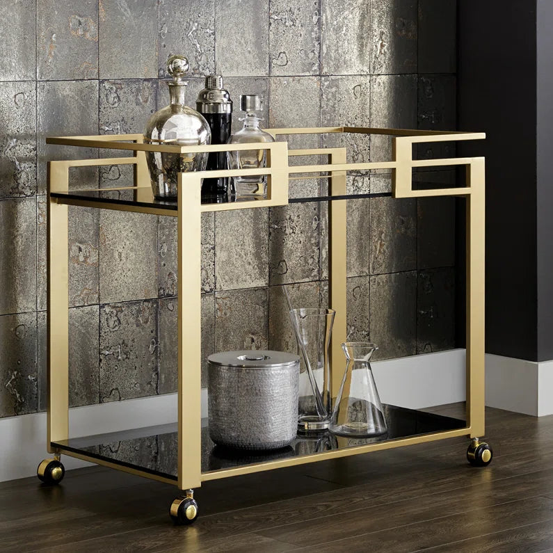 Elegant Golden Bar Trolley With Dual Shelf Design