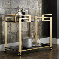 Elegant Golden Bar Trolley With Dual Shelf Design