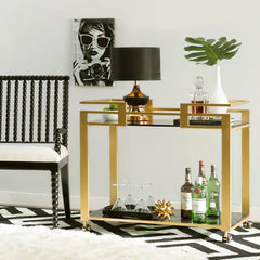 Elegant Golden Bar Trolley With Dual Shelf Design